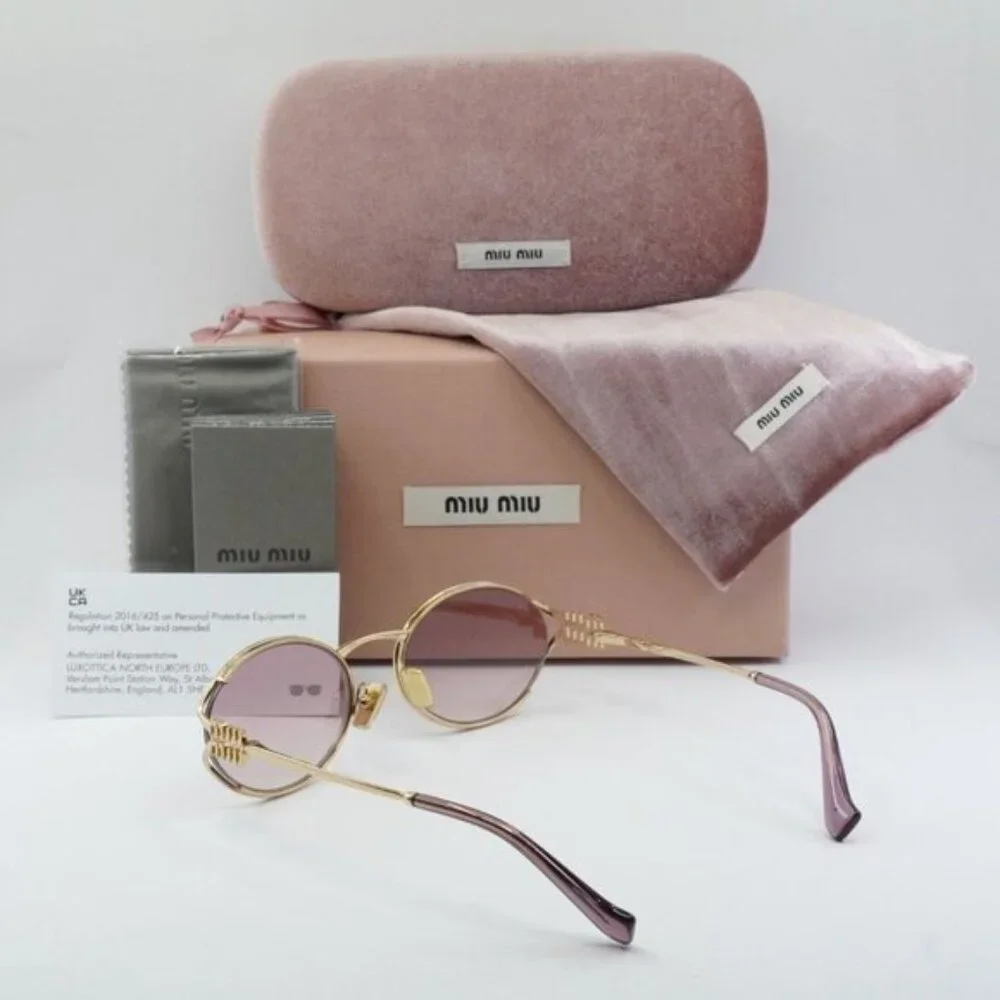 Miu Miu MU52YS 5AK06S Oval Sunglasses – Gold - Picture 9 of 13